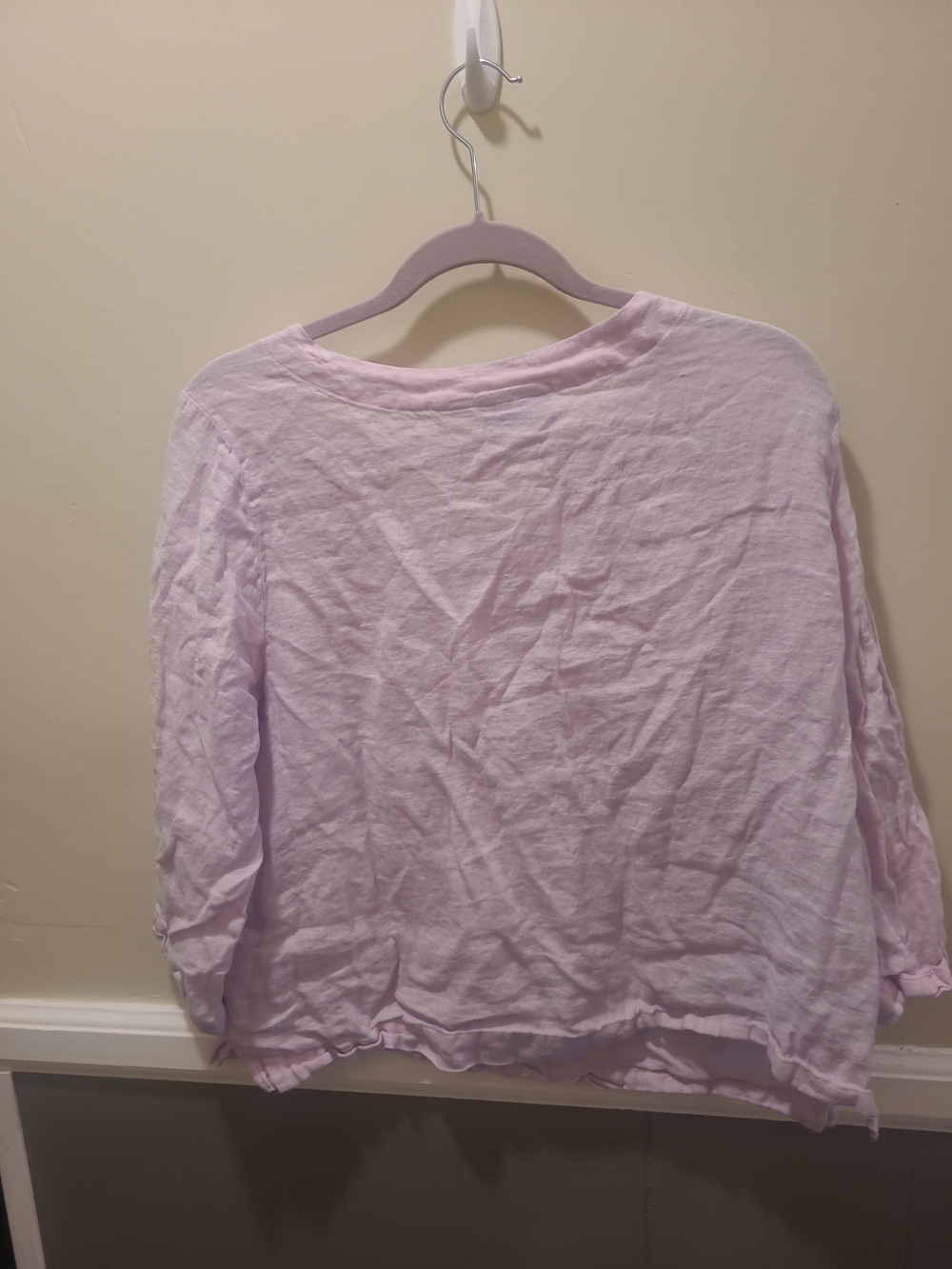 Martha Stewart Collection 100% Linen Blouse Size Xl Pink Purple 3/4 Sleeves Slit - Picture 7 of 12